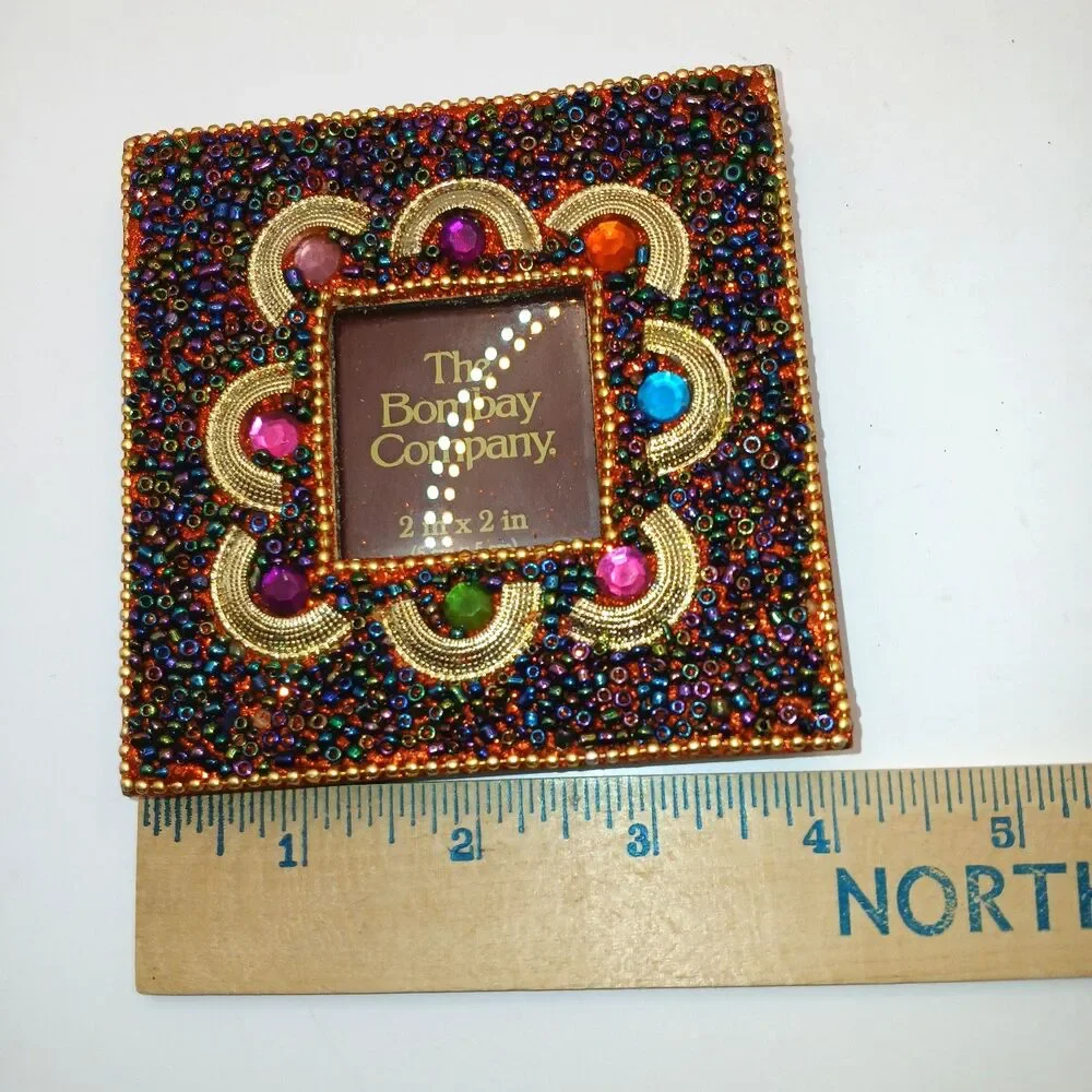 Bombay Company Small Photo Frame Harlequin Hand Beaded 2X2 Pic Colorful Boho